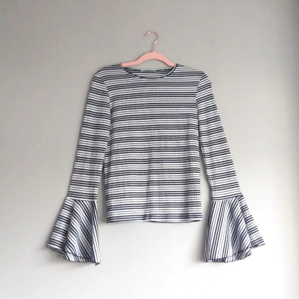 Zara Trafaluc Striped Bell Sleeve Knit Top